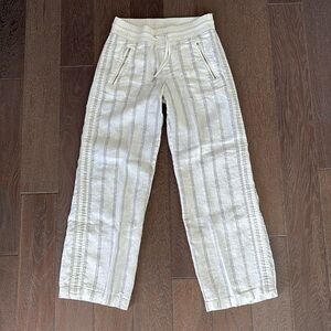 Athleta Cabo Tide Linen Striped Wide Leg Pants White Gray 4